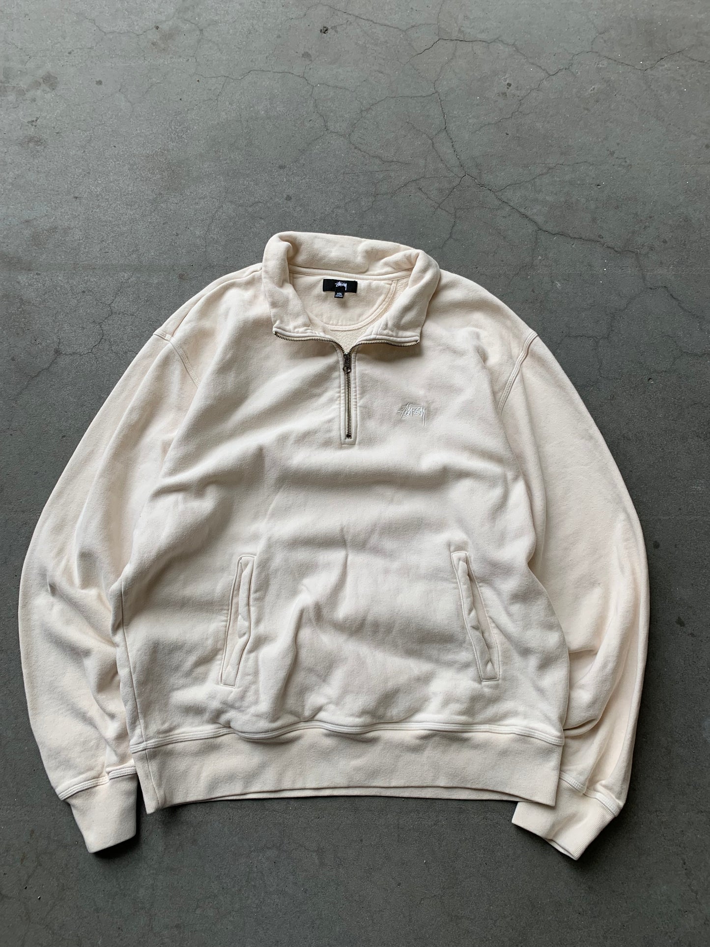 (2X) Stussy Cream Quarter Zip