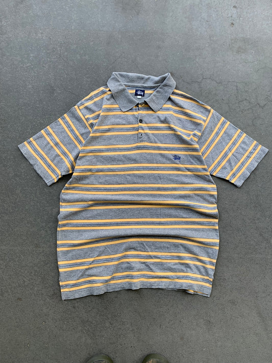 (L) 90’s Stussy Striped Polo Tee