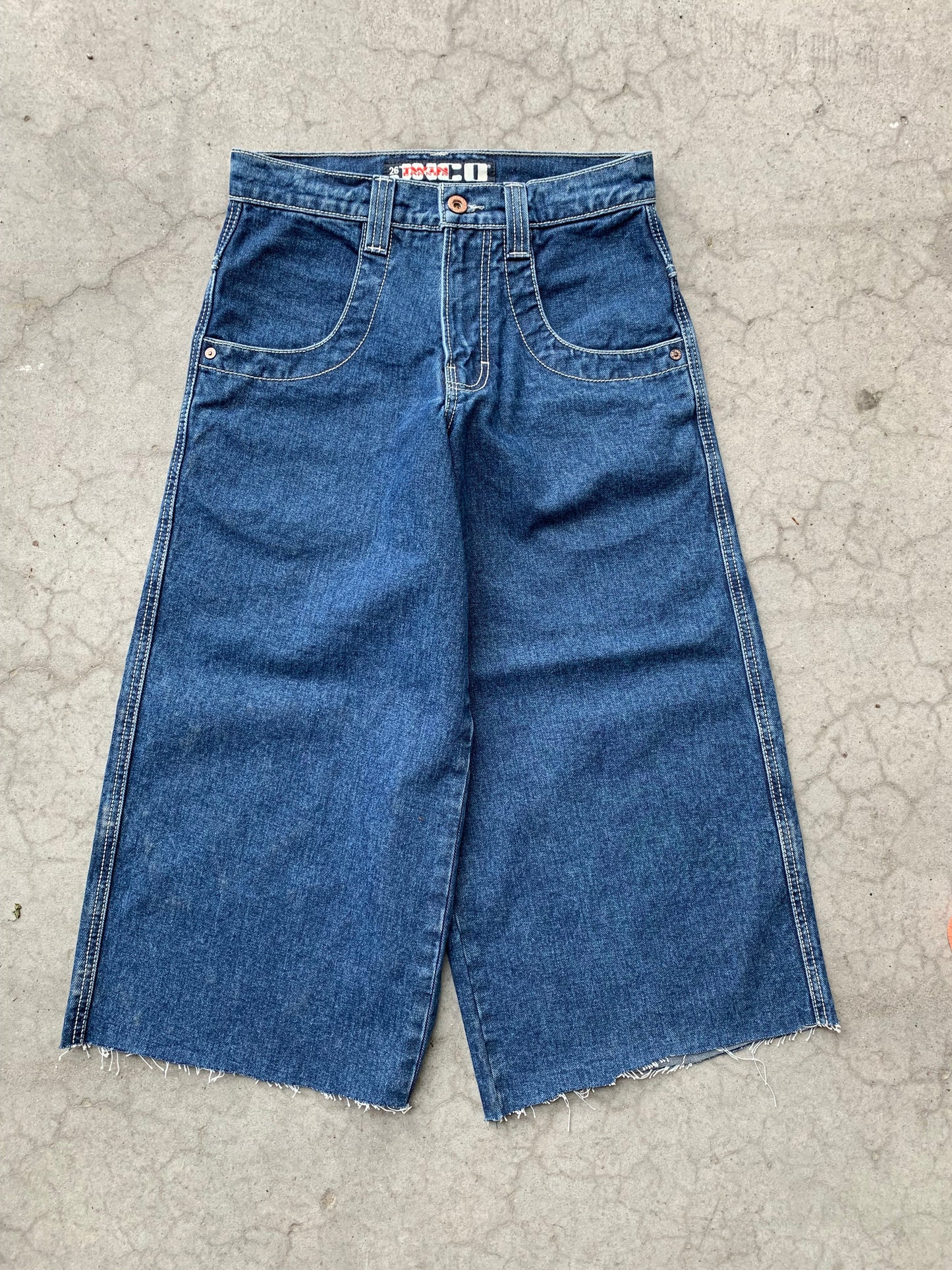 (28”) JNCO Baggy Twin Cannon Cut off Denim