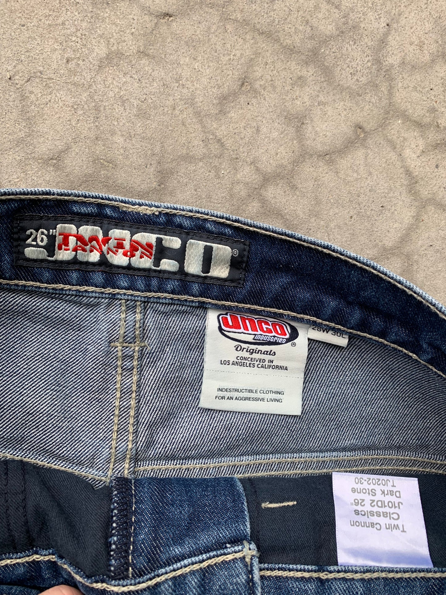 (28”) JNCO Baggy Twin Cannon Cut off Denim