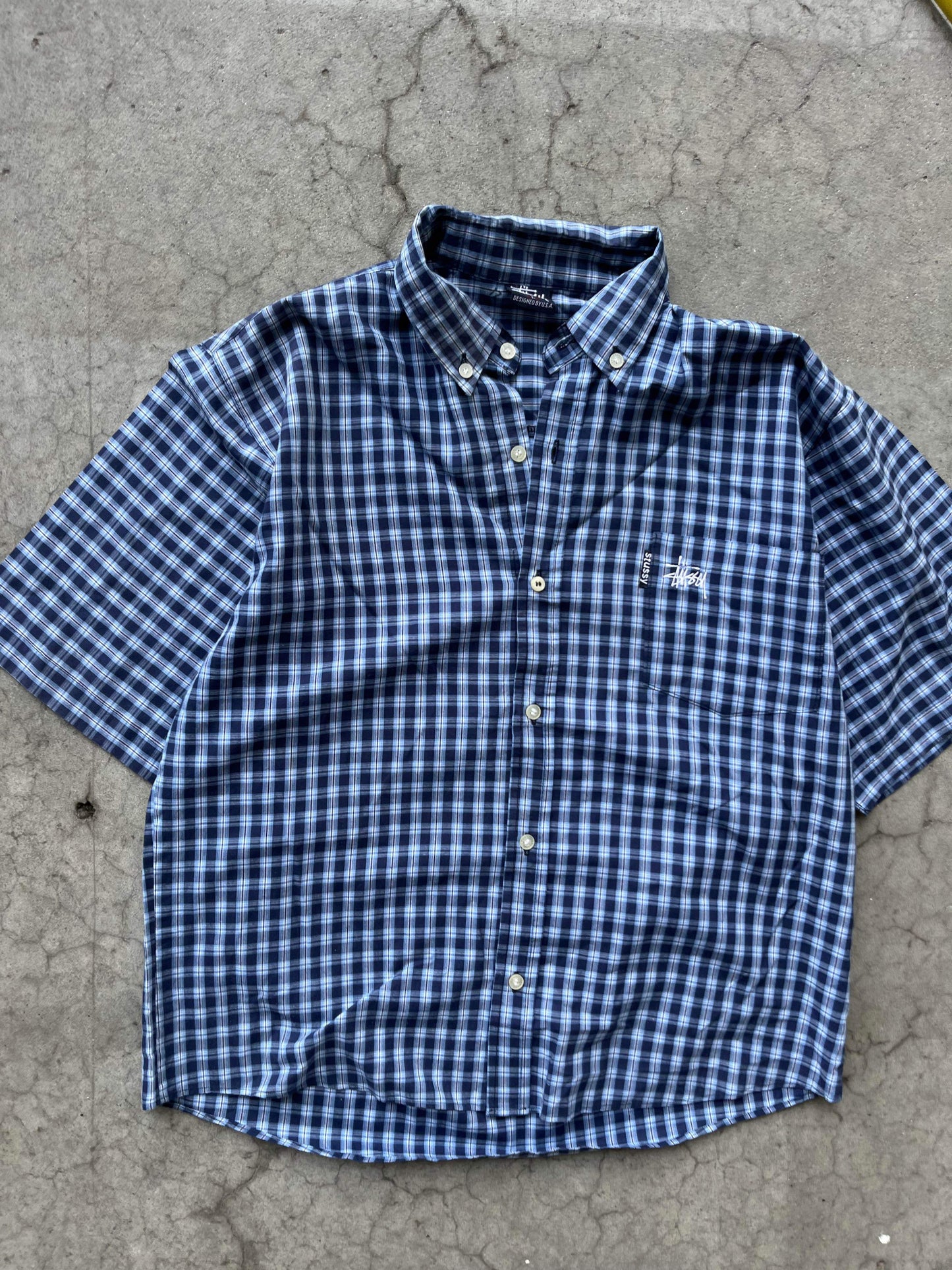 (M/L) 90’s Stussy Plaid Button Up Tee