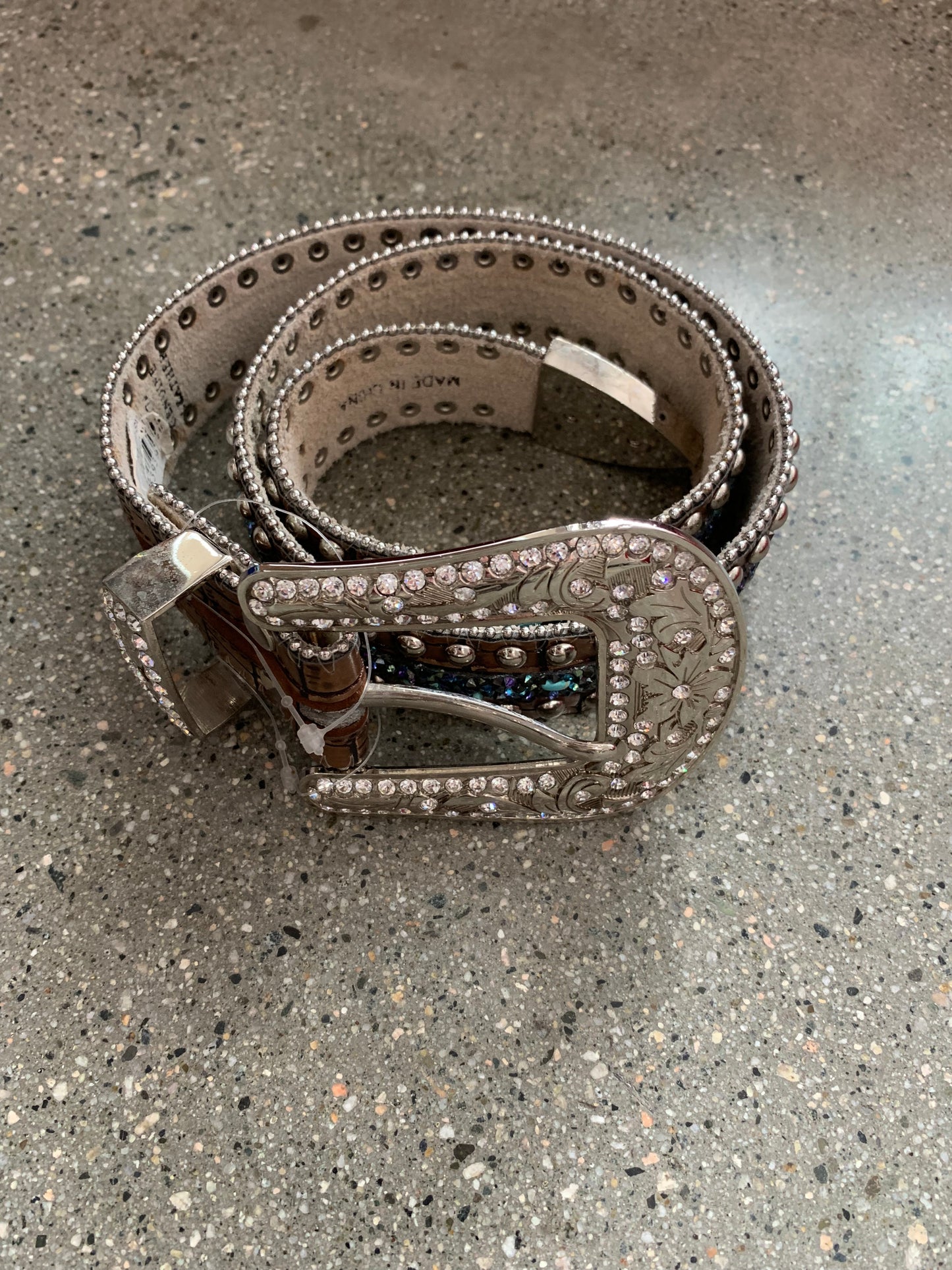 (OS) Full Bejeweled Genuine Leather Belt