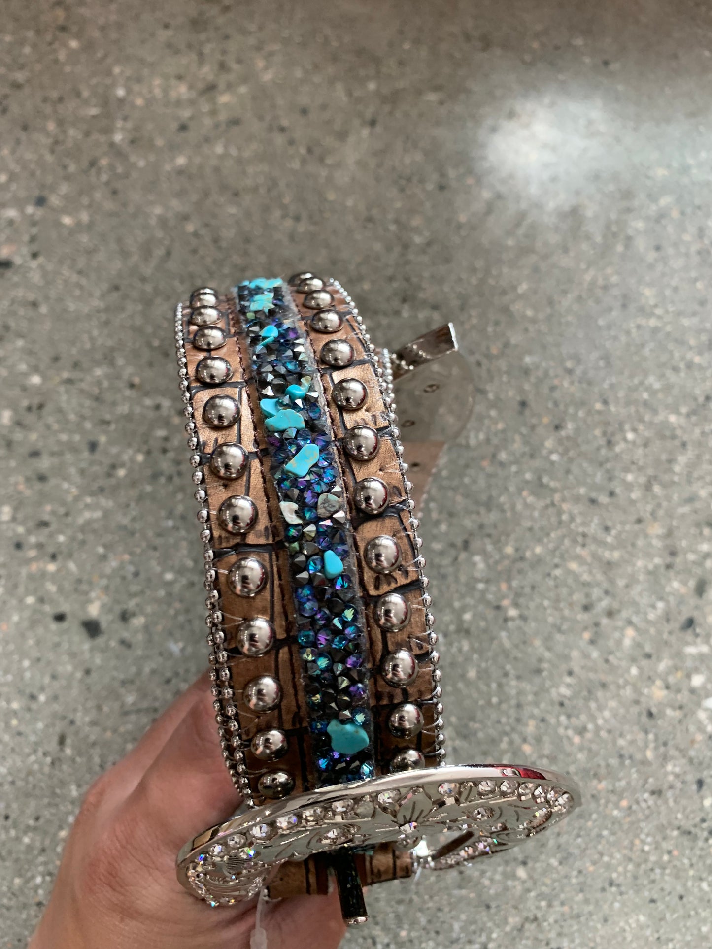 (OS) Full Bejeweled Genuine Leather Belt