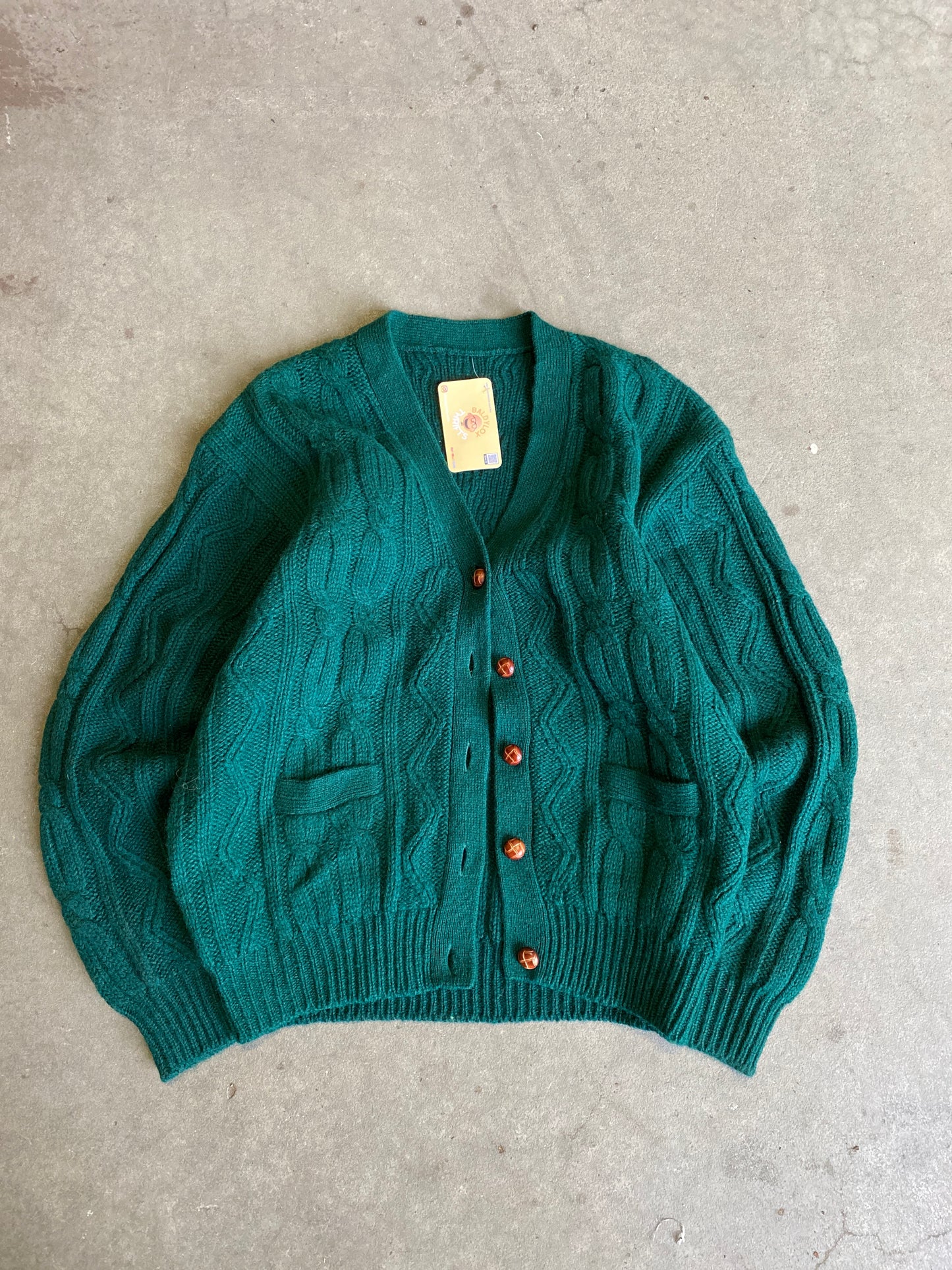 (M) Vintage Forest Green Cable Knit Cardigan